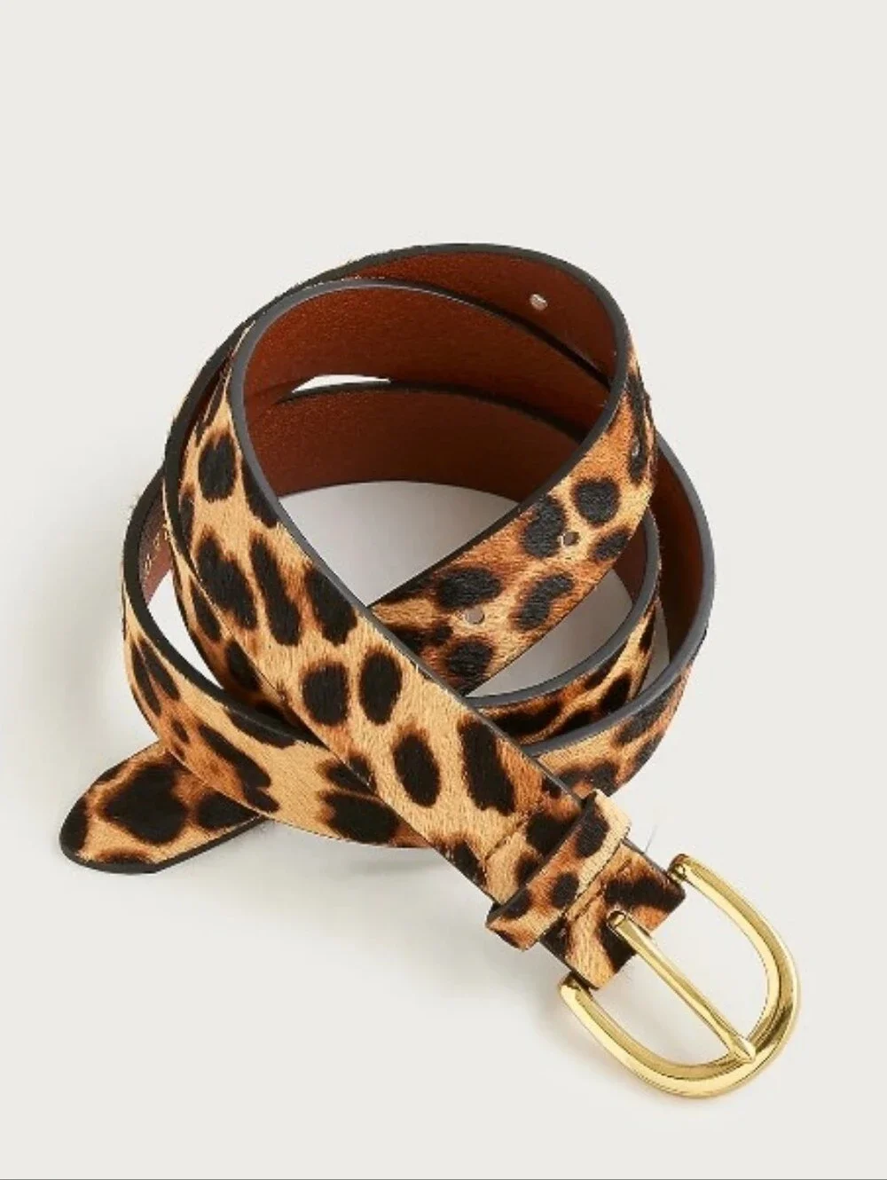 J. Crew Leopard Print Luxe Leather Calf Hair Belt Gold-Tone Buckle XS #L3620